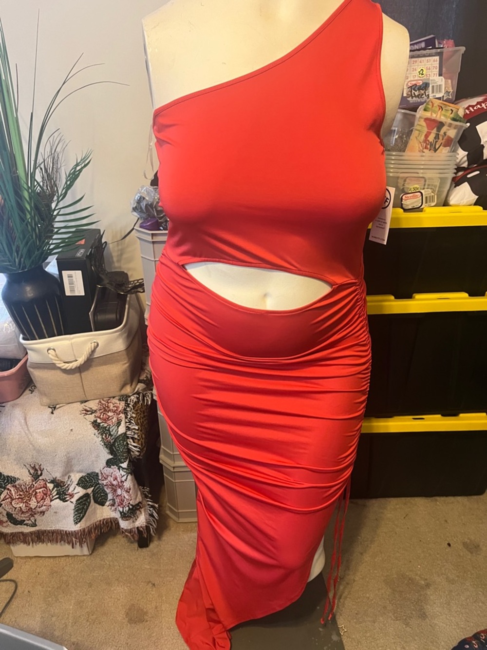 Fashion to Figure Red Plus Size One-Shoulder Draped Maxi Dress